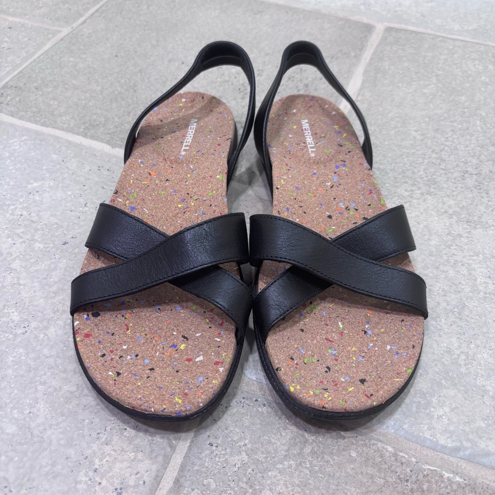 NWOT Merrell Napa Valley Sling Leather Sandals Dark Malbec Women’s 10 Black - Picture 2 of 7